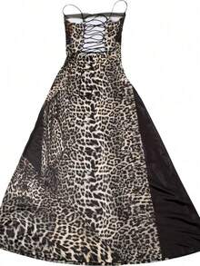 Leopard Print Strapless Maxi Dress High-Waist Slim Fit Lace Panel Gown For Valentine's Date Night - họa tiết da báo - Xem 6