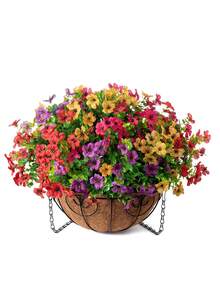 8pcs Artificial Flower Hanging Baskets, Fake Plastic Daisy Bouquet With Eucalyptus Leaves, Faux Plants Potted, Suitable For Indoor/Outdoor Balcony & Garden Decor, Multi-Color Summer Decorations (Basket Not Included) - Multicolor - View 2