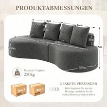 Sofas & Couches - Dark Gray + Linen + Foam + 3 Seat - View 3
