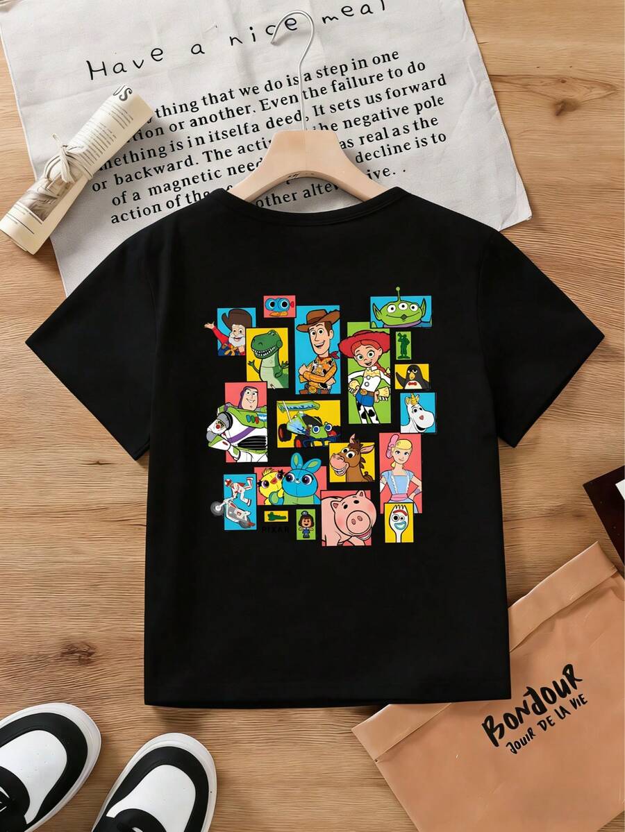 Disney Toy Story Character Collage Kids' T-Shirt | Unisex 2-14 Years | Soft Lightweight Fabric | All-Season Casual Wear | Express Delivery - 黑色 - 查看 1