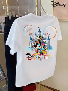 Disney Printed T-Shirt 2026 Family Vacation Theme, Double-Sided Print Featuring The Classic Disney Castle Along With Popular Characters Like Mickey, Minnie, Donald Duck, Daisy, Goofy - trắng - Xem 3
