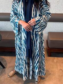 1 Chiếc áo khoác cardigan nữ thanh lịch in họa tiết sóng biển màu xanh dương, kiểu dáng mở phía trước, phù hợp cho các dịp hàng ngày, tụ họp, lễ hội và du lịch. - Màu xanh hải quân - Xem 4