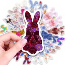50 PCS Floral Easter Bunny Stickers – Watercolor Pink & Green Vinyl Decals For Laptops, Water Bottles & Journals | Elegant Floral Bunny Designs With Pink Bows For Easter Decor & DIY Crafts | Waterproof Stickers For Planners & Gift-Giving - Multicolor - View 4