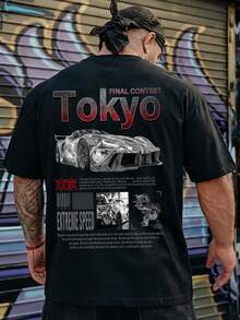 Krometka Men's Casual Versatile Racing Car English Slogan Printed Short Sleeve T-Shirt, Spring/Summer - Black - View 2