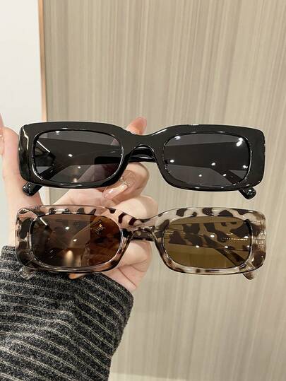 2副Y2K风格方形时尚眼镜，可爱日常佩戴复古沙滩风男女通用