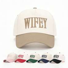 1pc Adjustable "WIFEY" Embroidered Colorblock Baseball Cap, Casual Sun Protection Hat Suitable For Spring/Autumn Travel & Beach, Y2K Style Gift For Young People - Baseball Cap - View 2
