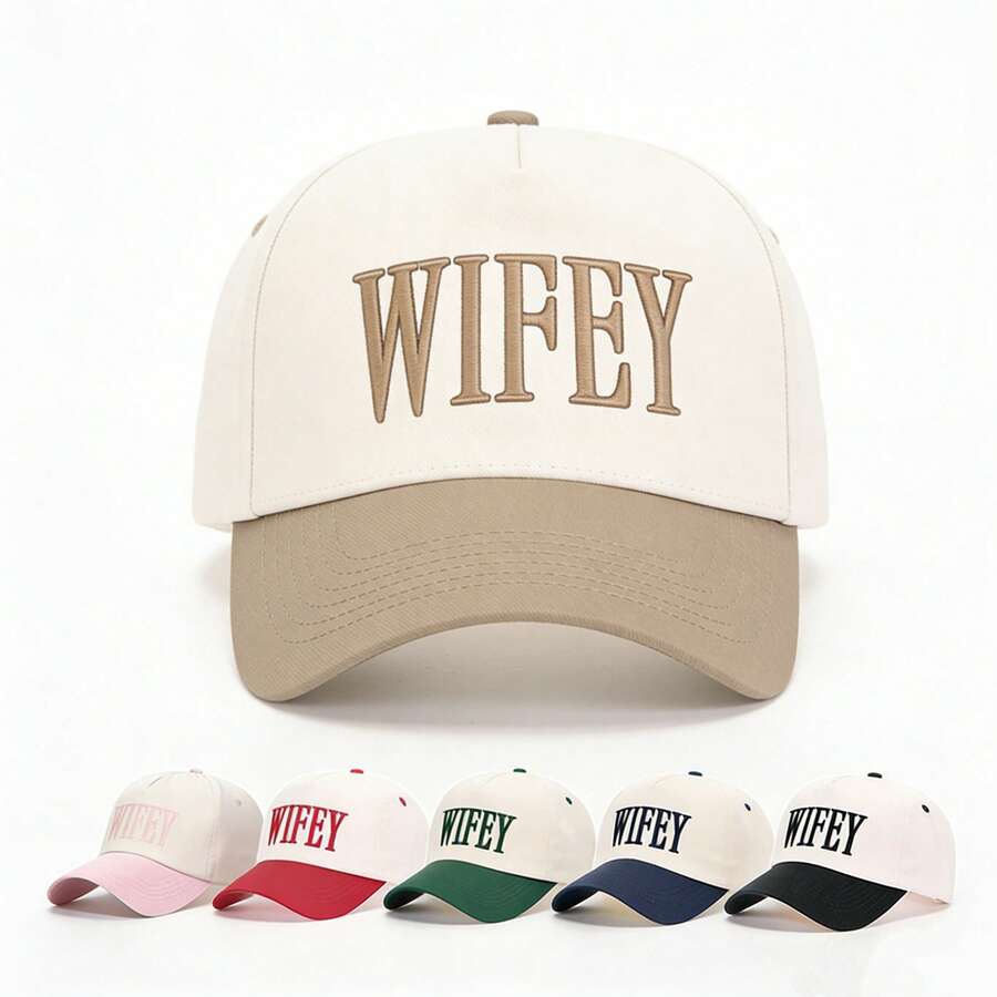 1pc Adjustable "WIFEY" Embroidered Colorblock Baseball Cap, Casual Sun Protection Hat Suitable For Spring/Autumn Travel & Beach, Y2K Style Gift For Young People