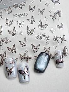 3/6/12片装闪光蝴蝶美甲贴纸，3D全息闪亮蝴蝶美甲贴花 DIY - 彩色 - 查看 6