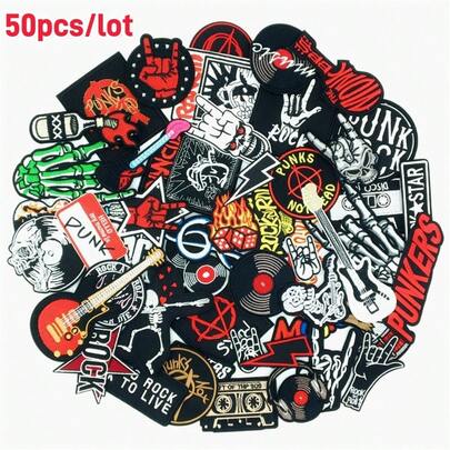 50pcs/Lot Music Band Embroidered Patches On Clothes Iron On Patches Appliques For Clothing Jacket Jeans Sewing DIY Decoration