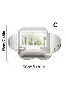 1pc Contemporary Cloud-Shaped Frameless Mirror, Horizontal Matte Surface, Polystyrene Material, Shatterproof High-Definition Mirror, Suitable For Desktop Decor, No Power Needed, Asymmetrical Floral Theme - 2mm - View 15