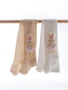 2件套女童薄款连裤袜，婴儿打底裤，夏季网眼卡通兔子 - 彩色 - 查看 14