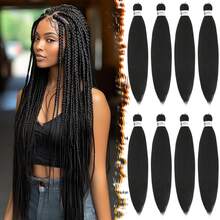 Extensiones de cabello trenzado preestiradas BARSDAR, 66, 8 paquetes de cabello trenzado largo degradado rojo preestirado para trenzas o box braids EZ, trenzas de ganchillo sintéticas Yaki que se fijan con agua caliente - T1B/Rojo - 1B# Negro azabache - Ver 2