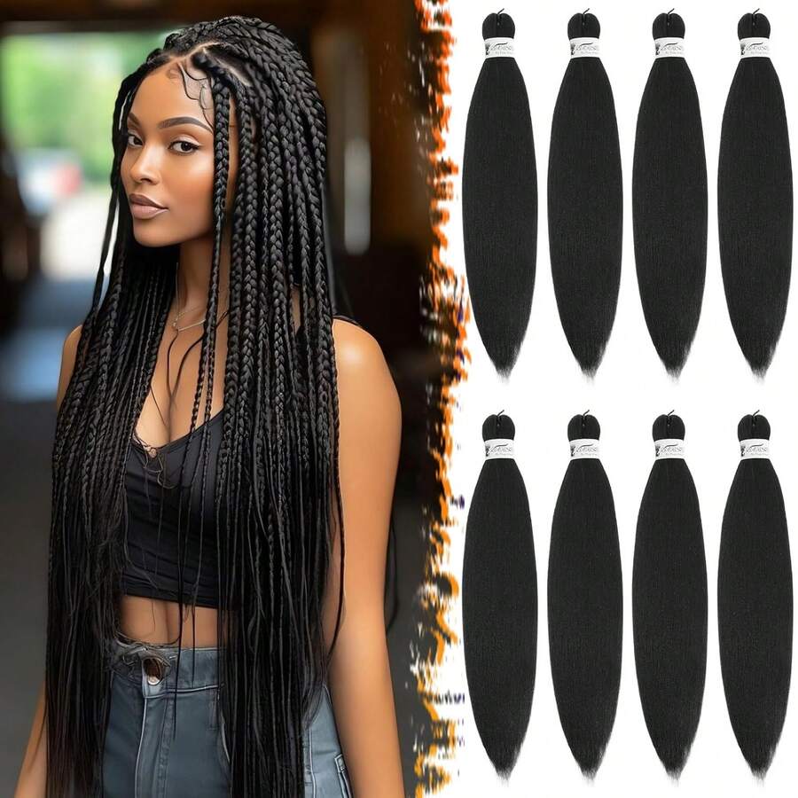 Extensiones de cabello trenzado preestiradas BARSDAR, 66, 8 paquetes de cabello trenzado largo degradado rojo preestirado para trenzas o box braids EZ, trenzas de ganchillo sintéticas Yaki que se fijan con agua caliente - T1B/Rojo