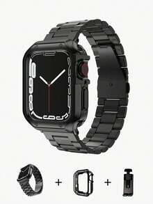 49毫米、40毫米、44毫米、42毫米、38毫米不锈钢表带，兼容 Ultra 2；黑色柔软商务手表保护壳，适用于 Series 9、8、7、6、SE、5、4、3，45毫米、41毫米金属表带 - 黑色 - 查看 1