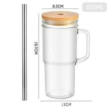 1个便携式玻璃杯，带竹盖和吸管 - 透明咖啡杯，带把手，适合冰咖啡、奶茶和夏季饮品 - 非常适合作为返校和生日礼物！ - 帶手柄 - 查看 2