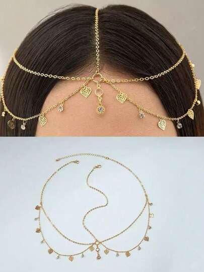 1pc Bohemian Style Rhinestone Hollow Heart Tassel Headchain, Suitable For Daily Wear, Wedding, Party, Middle Eastern Women Eid Gifts, Headpiece,Summer,Hair Accessories,Holiday