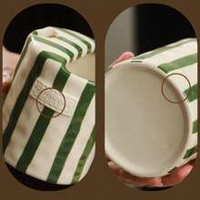 Vintage Ceramic Tea Cup - Vertical Striped Ceramic Hand-Grip Coffee Mug, Asymmetrical Shaped Ceramic Mug With Minimalist European Style, Handmade High Aesthetic Tea/Coffee Cup, Perfect For Breakfast, Afternoon Tea, Home Use, Garden, Restaurant - Ideal Gift For Friends And Family, Tea Accessories - Multicolor - View 5