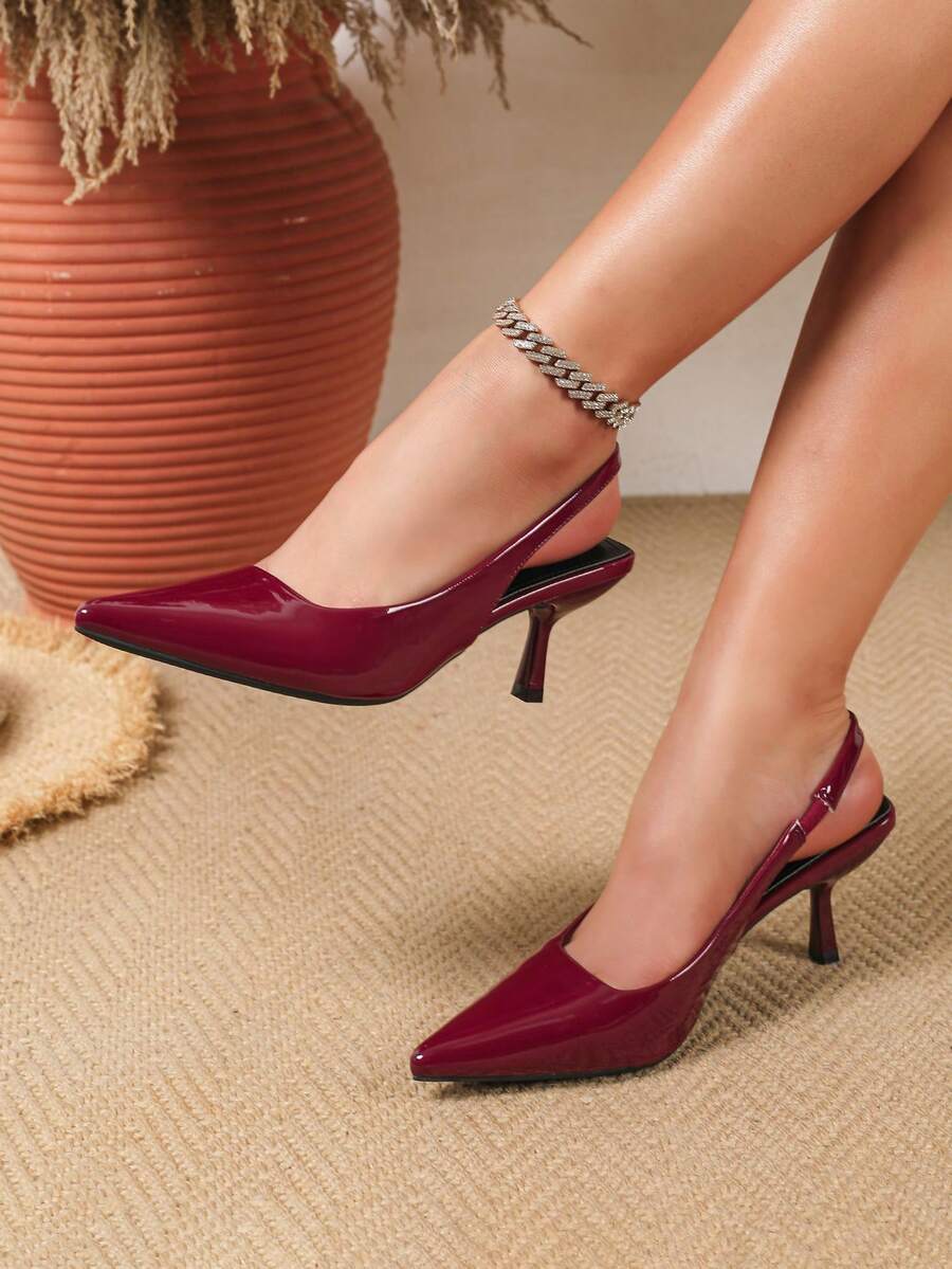 Women's Pointed Toe Kitten Heel Pumps, Backstrap Thin Heels Closed Toe Dress Shoes For Party, Work, Outdoor, Retro Red (Run Small By 1 Size) - Bordeaux - View 1