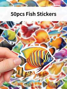 50pcs Creative Fish-Themed Sticker Set For DIY Water Bottles Guitars Suitcases Refrigerators Notebooks And Laptops - Multicolor - View 6