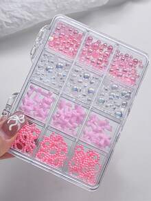 1盒3D树脂半圆形珍珠镂空心形蝴蝶结美甲饰品，彩色Y2K 3D多形状蝴蝶结亚克力可爱珍珠3D美甲装饰，适用于DIY美甲装饰、美甲宝石、美甲用品、美甲 - 彩色 - 查看 6