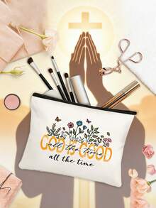 1 pieza Bolsa de maquillaje cristiana inspiradora | "Dios es bueno todo el tiempo, todo el tiempo" Bolsa de cosméticos religiosa con estampados de versículos bíblicos florales | Organizador de viaje multifuncional con cremallera y portátil | Multicolor | Para uso diario/viaje/campus | Adecuado para uso diario, viajes, vacaciones, viajes de negocios, transporte y vida universitaria | Regalo perfecto para mujeres en días festivos/Día de San Valentín/aniversarios, Domingo de Pascua, Día de la Madre - Multicolor - Ver 2