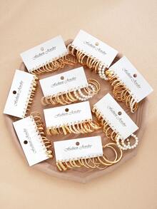 17KM 随机48/36/24/12件套女士耳环套装，时尚优雅复古朋克金属几何编织仿珍珠耳环多件套，适合情侣、姐妹、度假、约会、日常、派对、婚礼，也是送给朋友和女友的礼物。 - 金黃色 - 查看 3