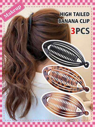 3pcs Set: Banana Hair Clips, Minimalist Fish Tail Medium Hair Claws, Elegant Vertical High Ponytail Braided Banana Hair Clips, Fashion Hair Accessories, Hairstyle Tools, Convenient Styling, Women Hair Decorations, Waves, Ponytails, New Arrival Spring/Summer, Hair Styling Tools, Gifts For Friends, Easy To Use, Hair Accessories, Gifts, Travel, Women Gifts