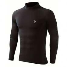 Men's Thermal T-Shirt With High Neck, UV Sun Protection, Second Skin, Long Sleeves - 黑色 - 查看 2