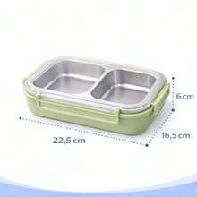 800ml Thermal Lunch Box With 2 Stainless Steel Compartments, Airtight Seal And Transparent Lid - 綠色 - 查看 11