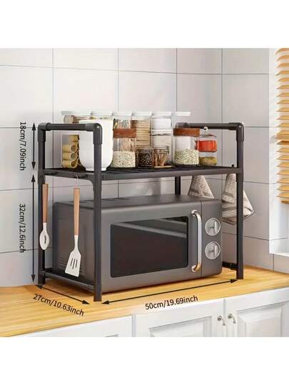 Ağır Hizmet Tipi Ayarlanabilir Uzatılabilir Mikrodalga Fırın Rafı - Üst ve Alt Katlı Sağlam Tezgah Üstü Rafı, Yerden Tasarruf Sağlayan Mikrodalga Fırın Üst Rafı ve Küçük Ev Aletleri Saklama Alanı - Kolay Montaj, Mutfak Düzenleyici Raf (Sadece Raf)