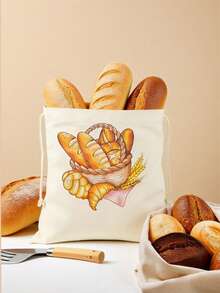 1pc Handmade Linen Bread Bag, Reusable With Drawstring Design, Suitable For Storing Toast, Bread, Sandwiches, Keeps Them Fresher Longer - Multicolor - View 3