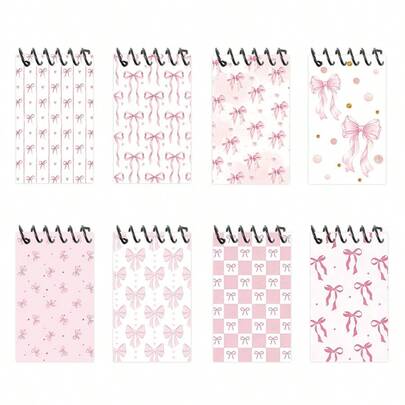 Sổ tay mini nơ hồng, sổ tay lò xo thiết kế nơ, giấy trắng, thích hợp trang trí tiệc chủ đề bướm, tiệc mừng em bé, quà tặng tiệc tùng, đồ dùng học tập và sinh nhật.