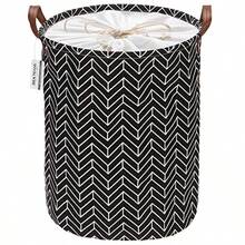 Arrow Pattern Laundry Hamper Canvas Fabric Laundry Basket Collapsible Storage Bin With PU Leather Handles And Drawstring Closure 19.7 By 15.7 Inches Waterproof Inner Black Dqq - Black Arrow B - View 1