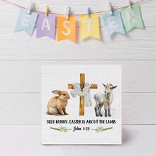 Easter Centerpiece For Tables Cross Sheep Bunny Wooden Sign Farmhouse Easter Home Decor - Colorful - View 1