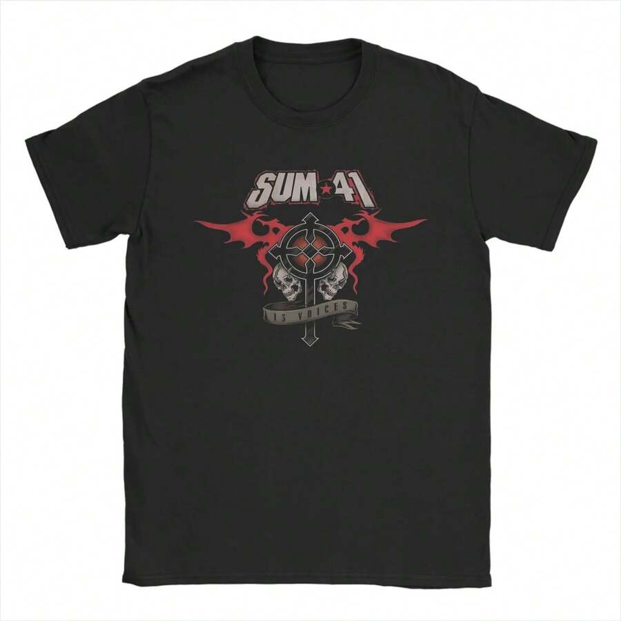 Sum 41 Band T Shirts Pure Cotton T-Shirt Round Neck Tees Short Sleeve Tops Gift Idea - 黑色 - 查看 1