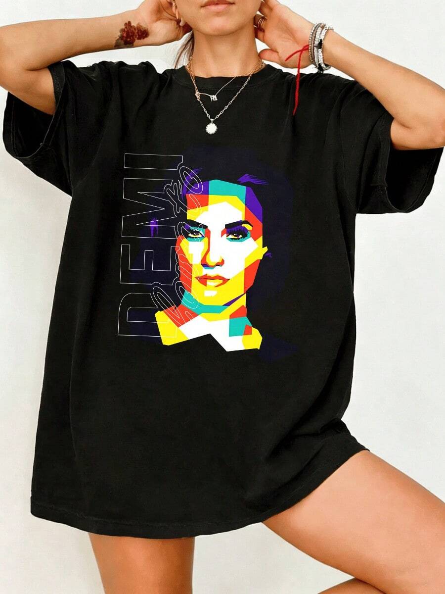 Camiseta oversize de arte pop WPAP de Demi Lovato, 100% algodón ...