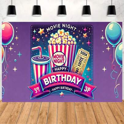 2D Flat Banner Movie Night Banner Background, Retro Party Banner, Multi-Purpose Room Decoration For Family, Garden, Studio And Outdoor Celebration, Durable And Fade-Resistant Studio Background In Various Styles And Sizes.