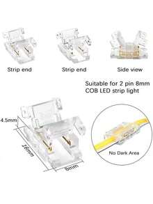1 包 COB LED 灯条防水水晶连接器，免焊接 LED 灯条水晶扣 - 2Pin 8mm - 查看 3