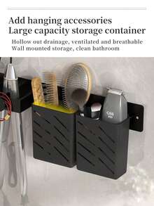 1 pieza Soporte de pared para herramientas de peinado, estante multifuncional para secador de pelo, organizador de salón para secador, plancha, rizador, almacenamiento de baño para cosméticos, peines, cepillo de dientes, ahorrador de espacio - Negro - Ver 3