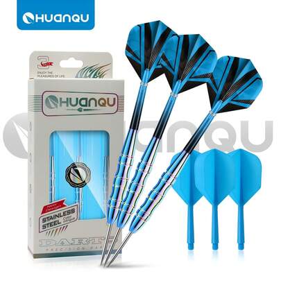 HUANQU 22克不锈钢彩色蓝色专业飞镖套装（含高品质便携式飞镖收纳盒），154毫米硬质飞镖，防震，适合比赛、训练、家庭使用，适合所有水平的玩家，是朋友聚会、娱乐、飞镖爱好者收藏的理想之选，也是情人节/新年/生日的完美礼物。