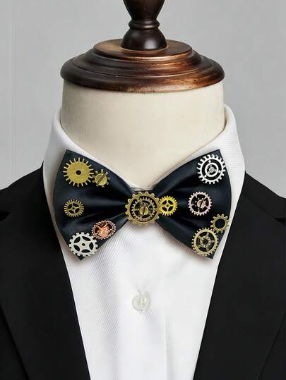 1 pieza Camisa con corbata de lazo de cuello con estampado floral vintage, corbata de lazo de estilo punk con engranajes mecánicos, accesorio versátil para uniforme JK, atuendo para fiesta gótica