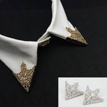 2pcs Unisex Vintage Hollow V-Shaped Collar Pins, Suitable For Daily Wear And Parties - Silver - View 2