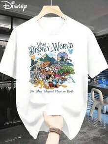 Mickey Mouse, Minnie, Donald Duck, Disney's Classic Cartoon Image, Walt World, Character Cartoon Printed Men's Fashion T-Shirt With Round Neck And Short Sleeve, Casual And Comfortable Shirt, Very Suitable For Home And Outdoor Activities- - Blanc - Voir 1