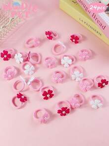 24pcs Assorted Cute Pink Clover & Pearl Mini Hair Ties, Pet Grooming Accessories For Cats & Dogs - Multicolor - View 2