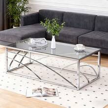 AINPECCA Frame Coffee Table Stainless Steel With Dark Grey Tempered Glass Design Living Room Glass Coffee Table Center Side Table Tempered Glass Top Stainless Steel Frame Modern Rectangular Tea End Table - SVRCL - View 4