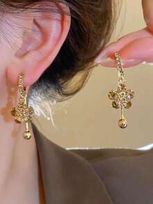 1 Đôi bông tai mặt dây chuyền hình hoa hồng sang trọng, lấp lánh, làm từ hợp kim kẽm kiểu Pháp, đính pha lê nhân tạo, thích hợp để đeo hàng ngày, làm quà tặng trong ngày Valentine, đám cưới, dự tiệc. - Rượu sâm banh - Xem 1