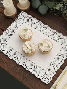 50/100pcs Rectangular Paper Placemats, Disposable Grease-Proof Lace Placemats, Suitable For Placemats, Wedding Birthday Party Dessert Table Food Decoration, 3 Sizes Available - View 4