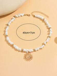 1件简约白色天然石和金色CCB手工串珠项链，搭配时尚金色太阳吊坠，适合日常佩戴和派对场合，链长可定制，宝石形状和数量随机。 - 彩色 - 查看 4
