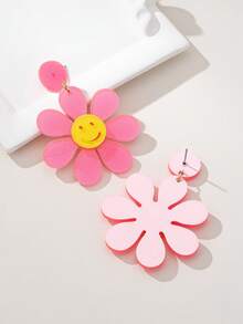 1 Pair Fashionable Elegant Pink Floral Earrings - Pink - View 3