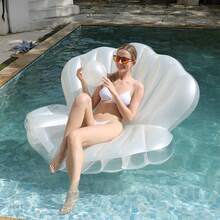 1个巨型贝壳充气游泳圈，豪华贝壳造型成人休闲漂浮圈，适用于游泳池、海滩和夏季水上活动 - 彩色 - 查看 5